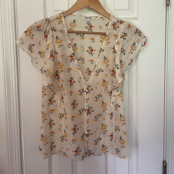 Madewell Countryside Blooms Silk Carmelina Flutter-Sleeve Top - Picture 7 of 10